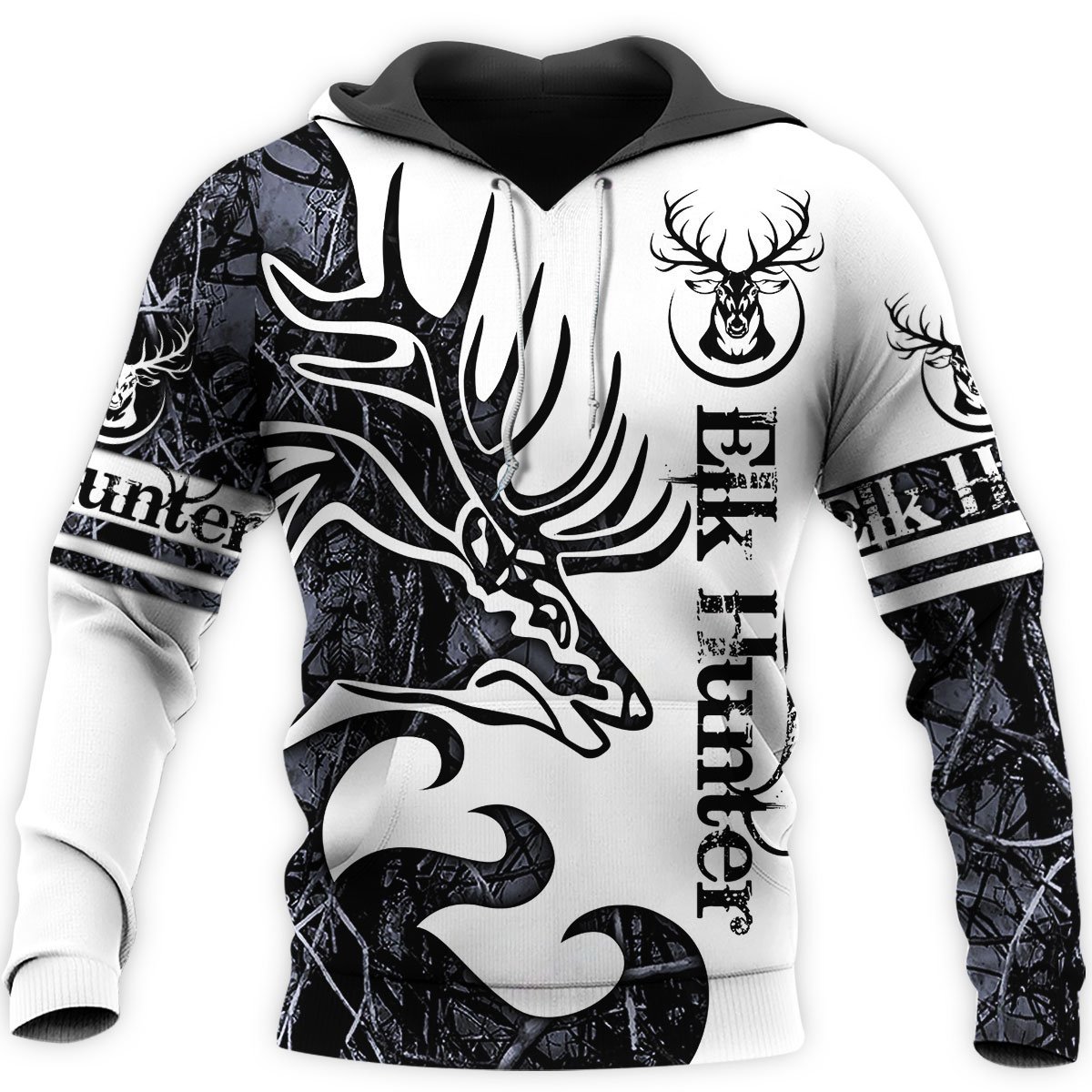 Deer Hunting ELK Hunter Hoodies 3D Simple Black White – Grandpa Dad Deer Lover Camping Gifts For Men A8