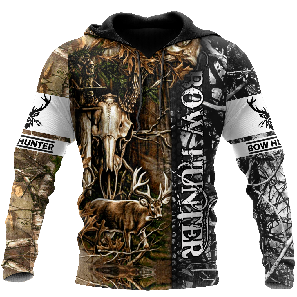 Bow Hunter Hoodies 3D Father day Gifts Grandpa – Deer Skull Hunting Forest Vintage 3D Gifts For Men A2