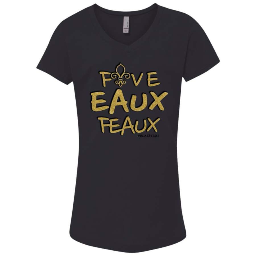 FiveEauxFeaux Gold-&-Black Girl’s V-Neck