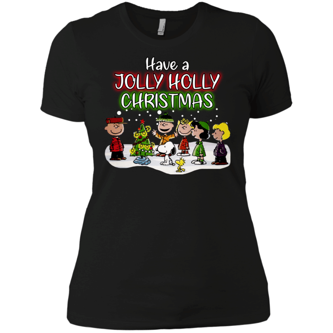 Check Out This Awesome Have A Jolly Holly Christmas The Peanuts Movie Snoopy Charlie Brown Woodstock Women’S T-Shirt