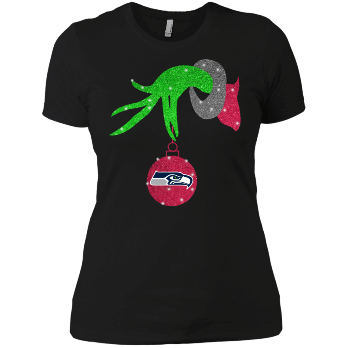 Check Out This Awesome Grinch Hand Holding Seattle Seahawks Glitter Christmas Shirt Ladies’ Boyfriend Shirt