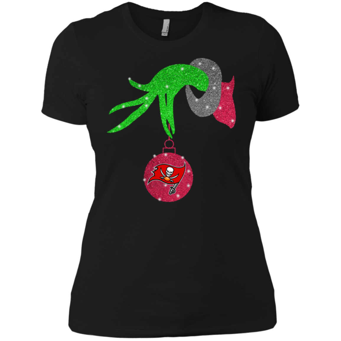 Check Out This Awesome Grinch Hand Holding Tampa Bay Buccaneers Glitter Christmas Shirt Ladies’ Boyfriend Shirt