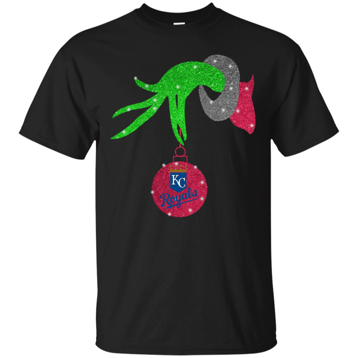 Check Out This Awesome Grinch Hand Holding Kansas City Royals Glitter Christmas Shirt Cotton Shirt