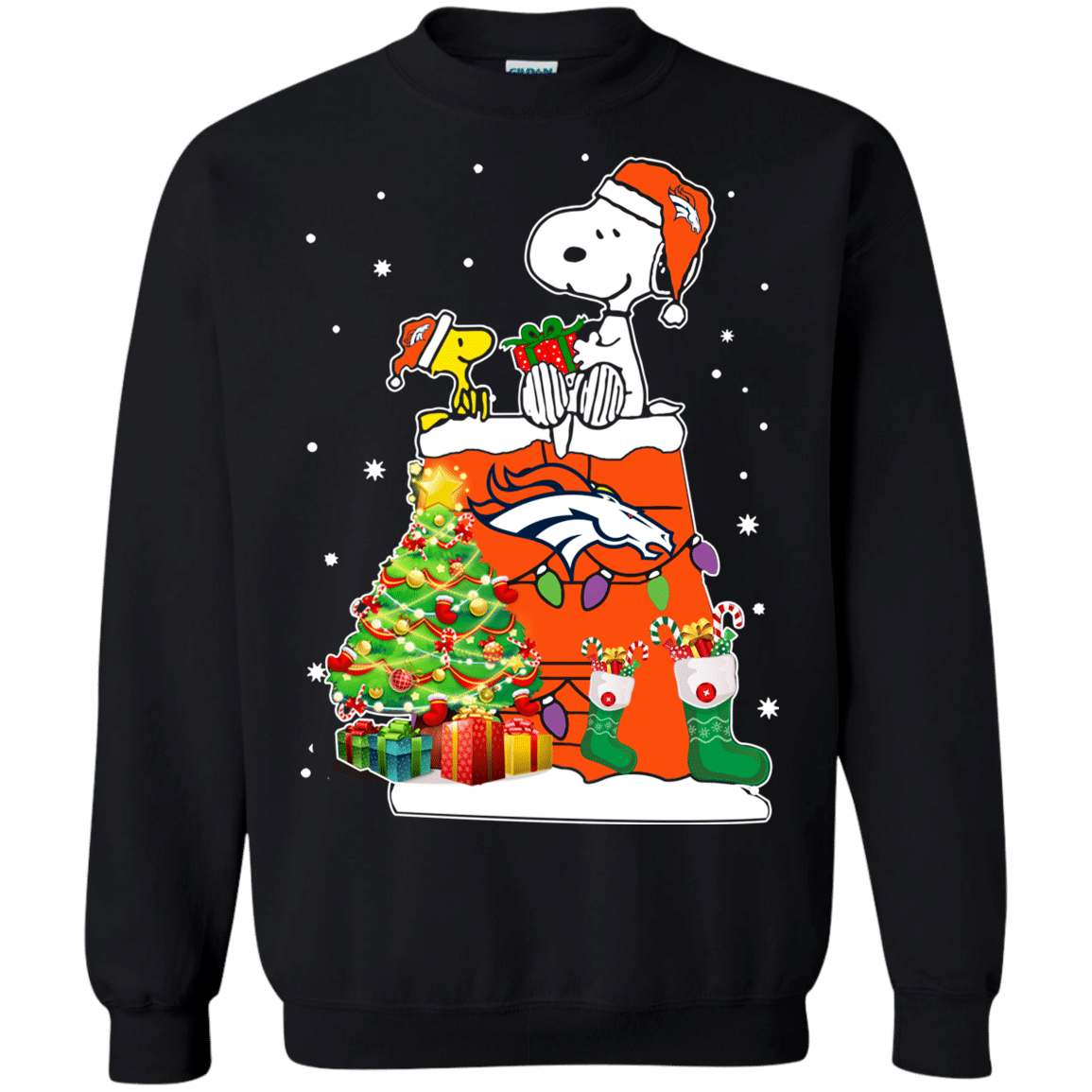 Check Out This Awesome Denver Broncos Snoopy & Woodstock Christmas Shirt G180 Gildan Crewneck Pullover Sweatshirt 8 Oz.