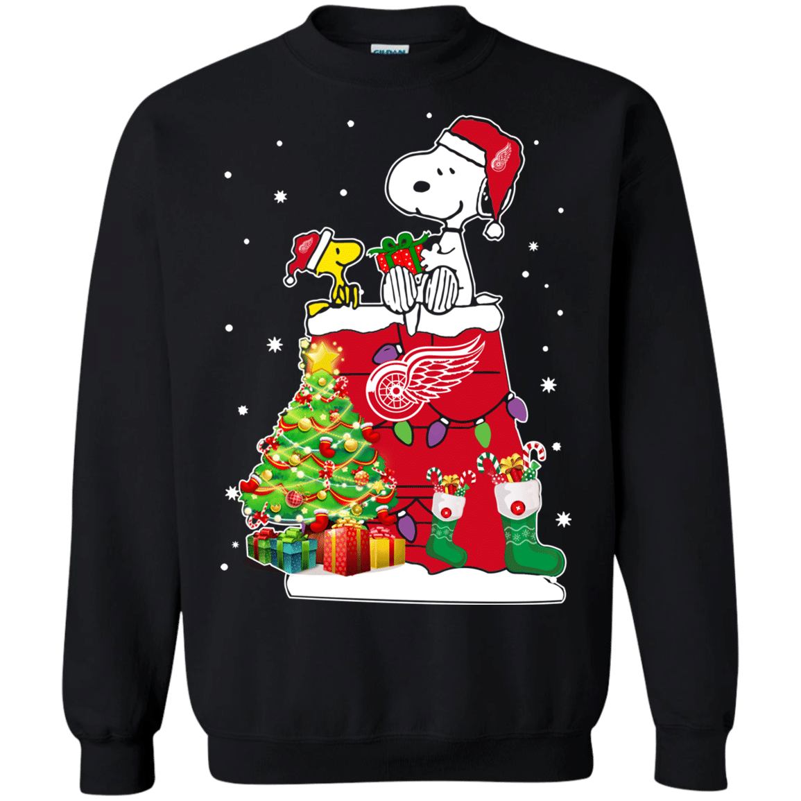 Check Out This Awesome Detroit Red Wings Snoopy & Woodstock Christmas Shirt Sweatshirt