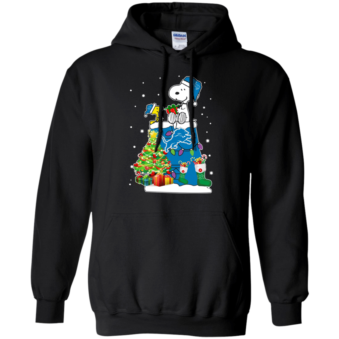 Check Out This Awesome Detroit Lions Snoopy & Woodstock Christmas Shirt G185 Gildan Pullover Hoodie 8 Oz.