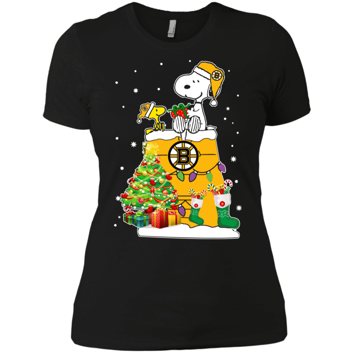 Check Out This Awesome Boston Bruins Snoopy & Woodstock Christmas Shirt Ladies’ Boyfriend Shirt