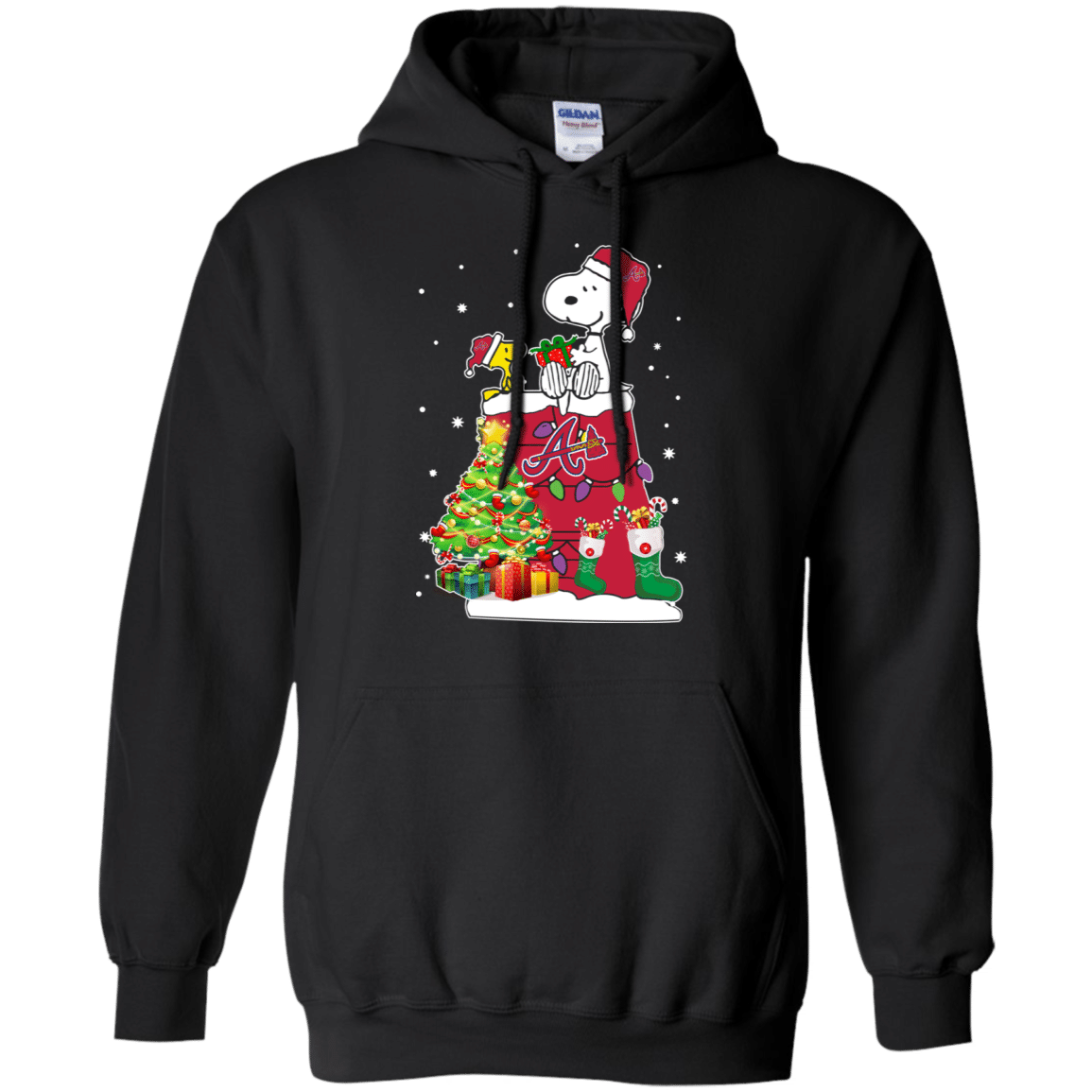 Check Out This Awesome Atlanta Braves Snoopy & Woodstock Christmas Shirt G185 Gildan Pullover Hoodie 8 Oz.