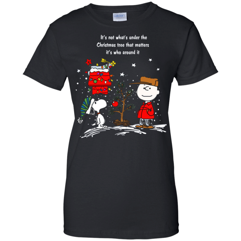 Buy Snoopy And Charlie Brown With Christmas Tree Its Not What’S Under The Christmas Tree Ladies’ T-Shirt