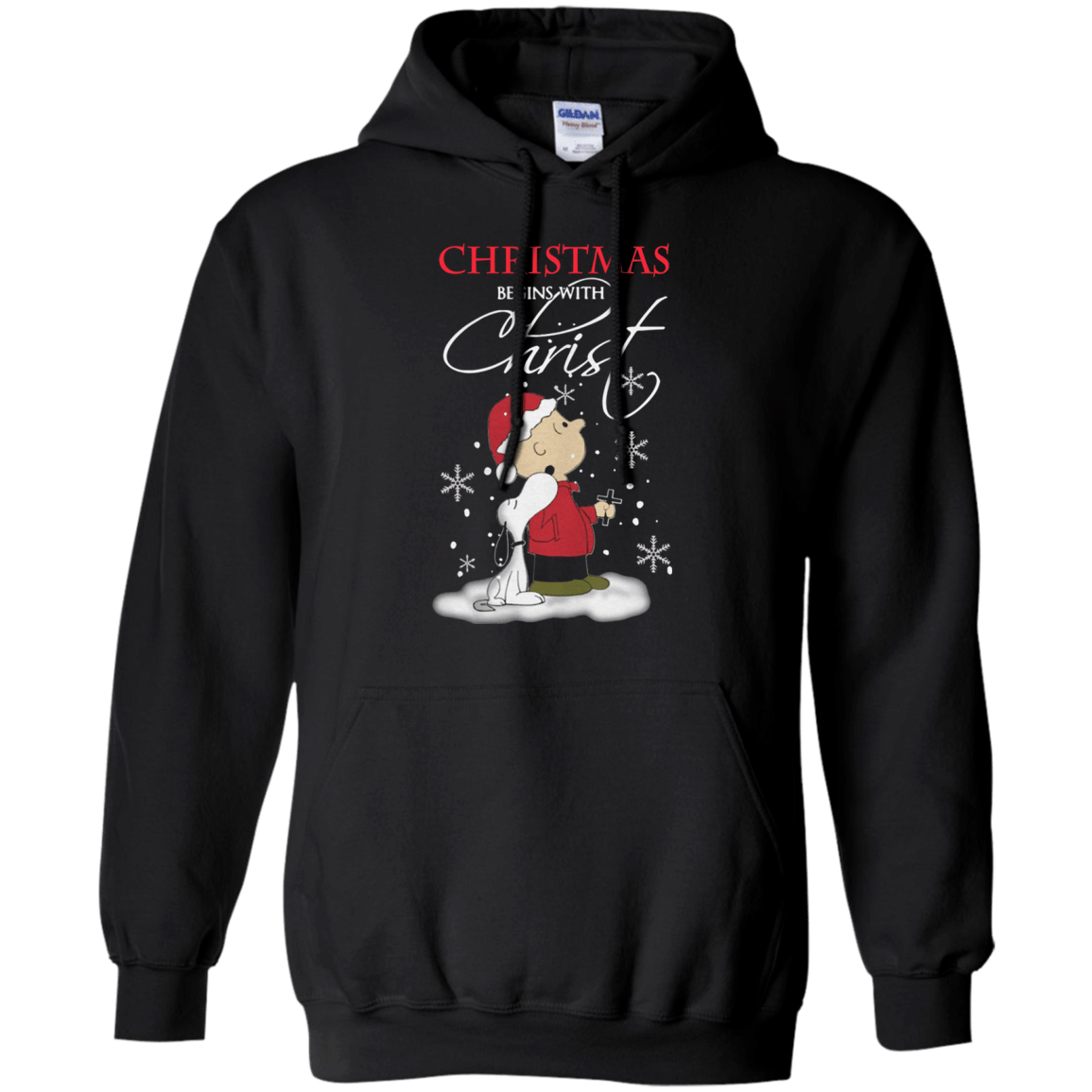 Buy Snoopy And Charlie Christmas Begins With Christ G185 Gildan Pullover Hoodie 8 Oz.