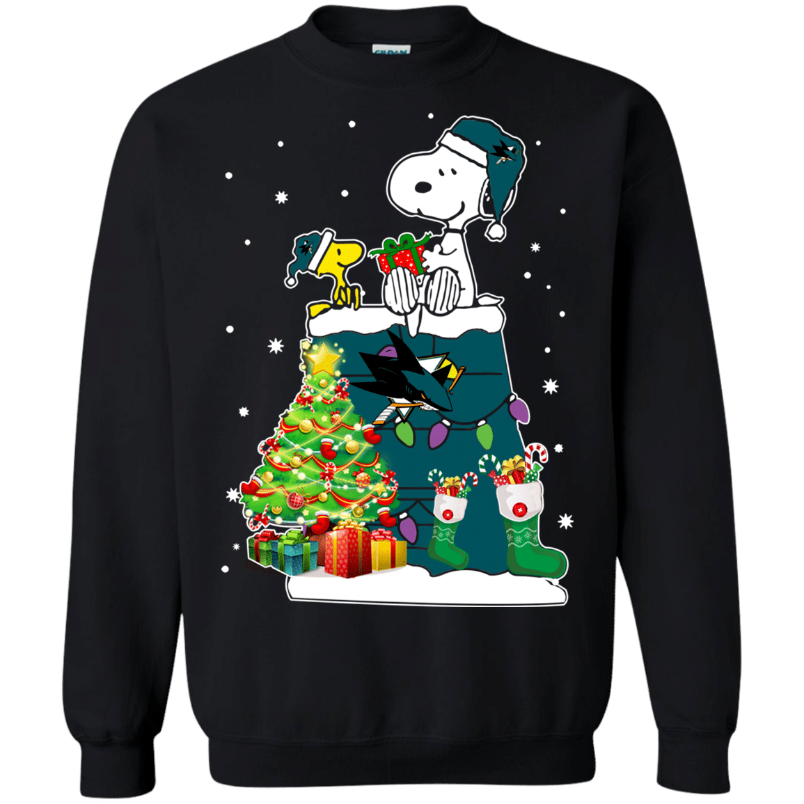 Buy San Jose Sharks Snoopy & Woodstock Christmas Shirt Sweatshirt