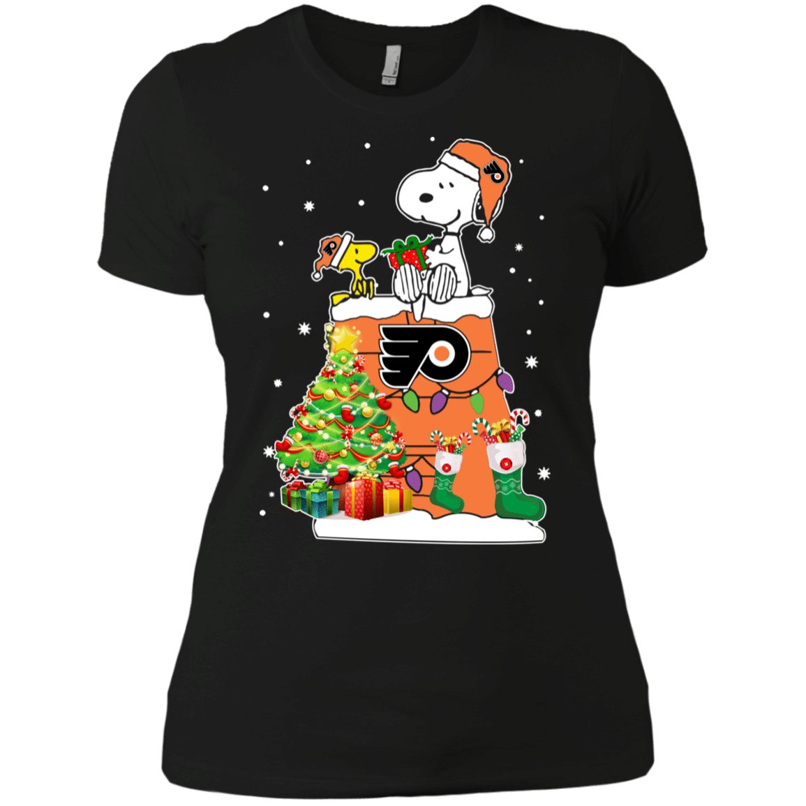 Buy Philadelphia Flyers Snoopy & Woodstock Christmas Shirt Ladies’ Boyfriend Shirt