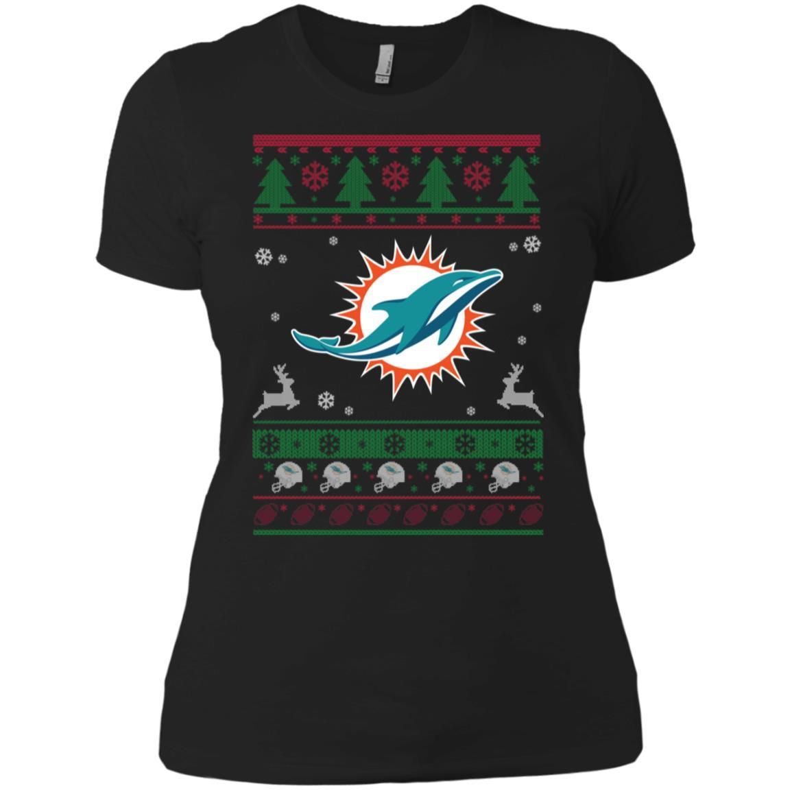 Miami Dolphins Logo Football Teams Ugly Christmas Sweater Women T-Shirt