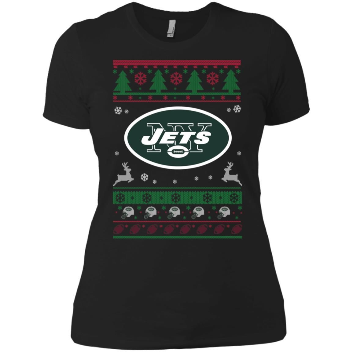 New York Jets Logo Football Teams Ugly Christmas Sweater Women T-Shirt