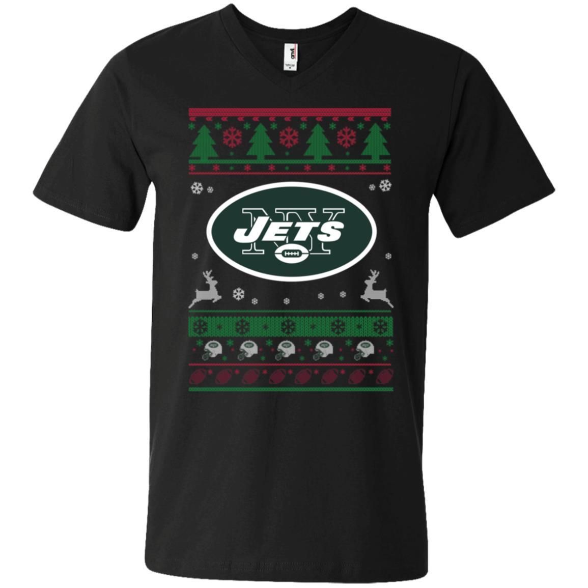 New York Jets Logo Football Teams Ugly Christmas Sweater Men V-Neck T-Shirt