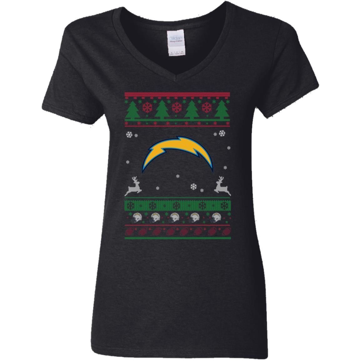 Los Angeles Chargers Logo Football Teams Ugly Christmas Sweater Women V-Neck T-Shirt