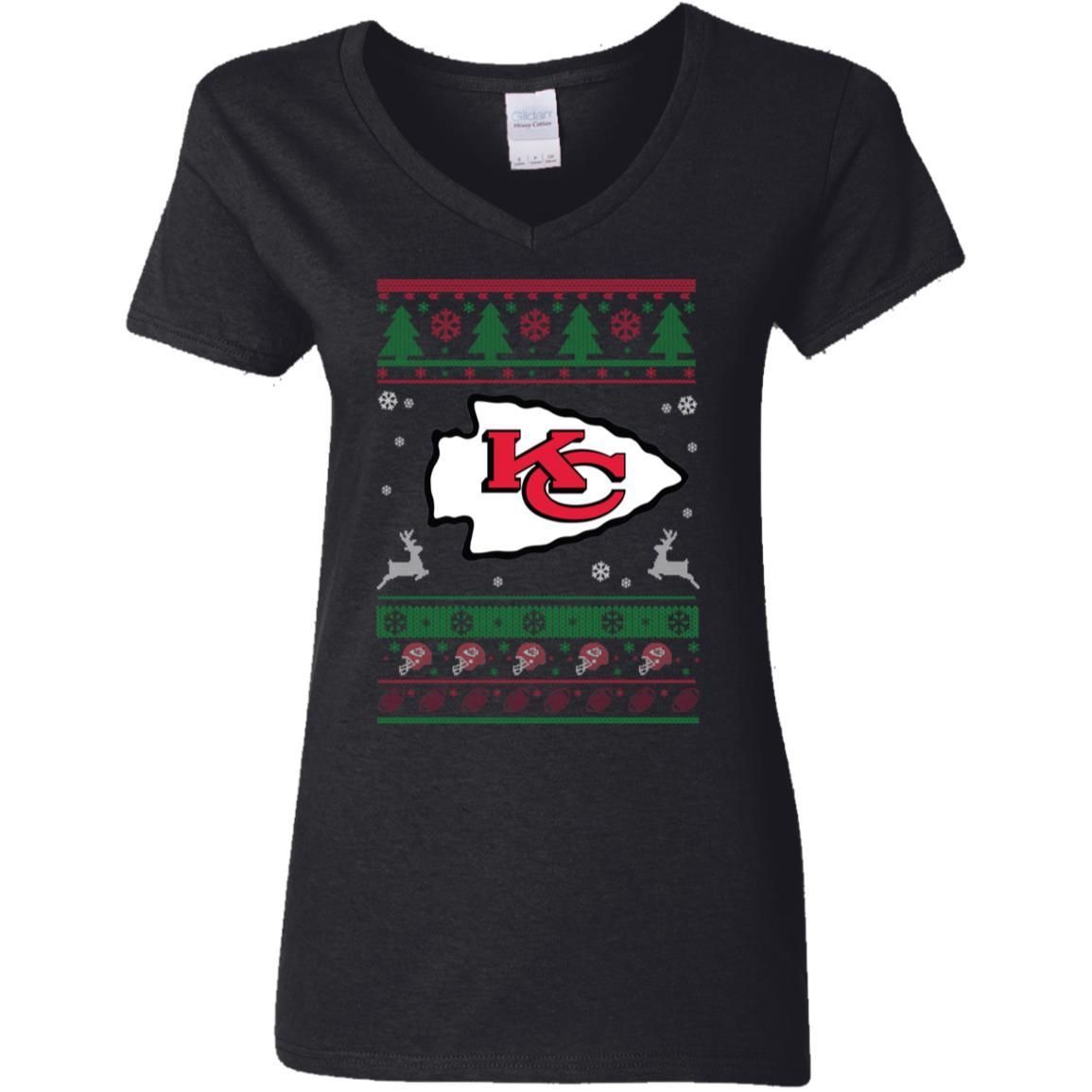 Kansas City Chiefs Logo Football Teams Ugly Christmas Sweater Women V-Neck T-Shirt