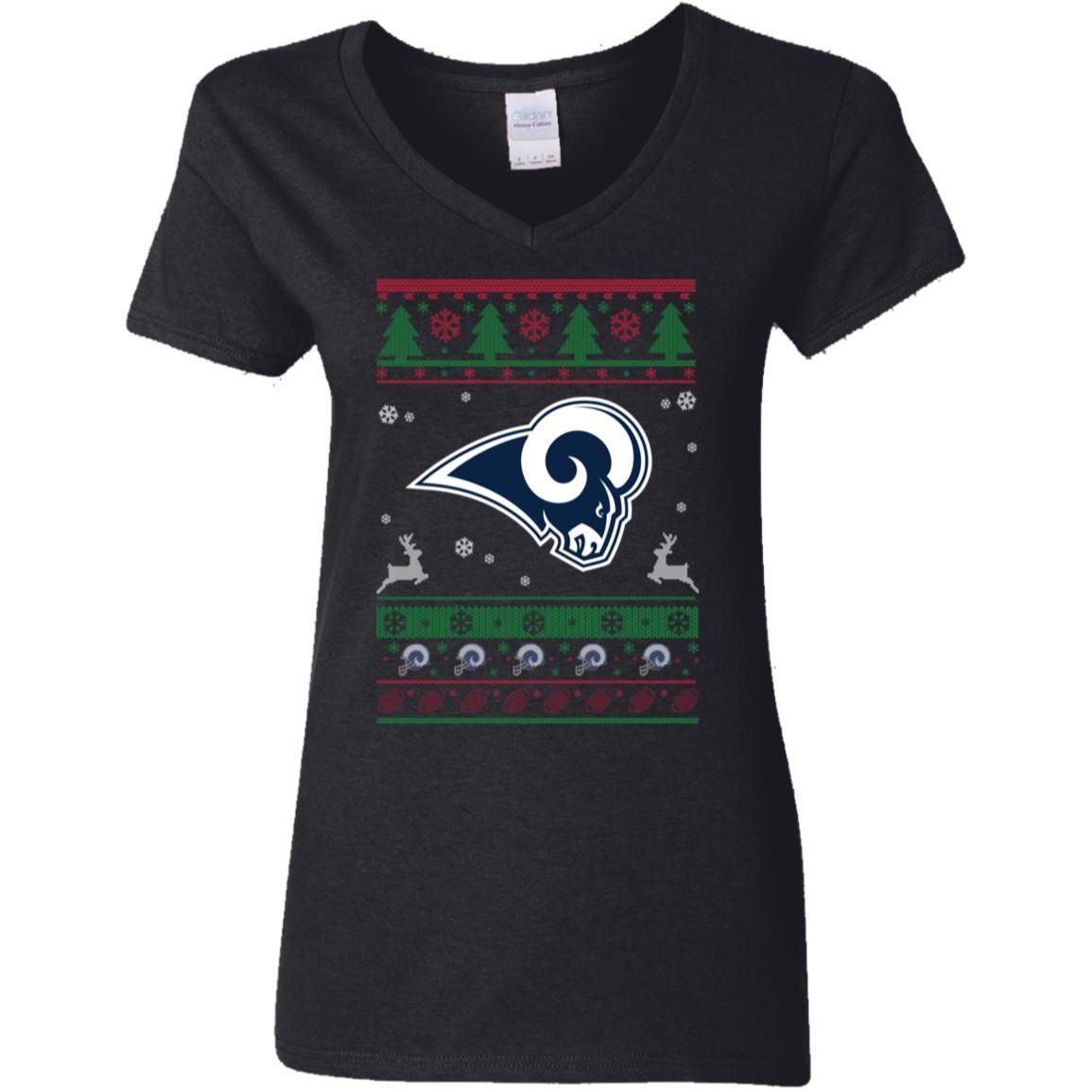 Los Angeles Rams Logo Football Teams Ugly Christmas Sweater Women V-Neck T-Shirt