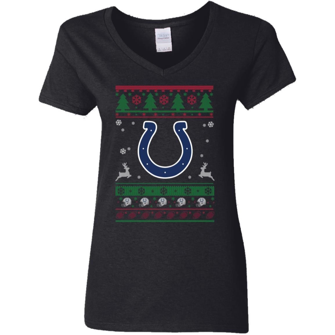 Indianapolis Colts Logo Football Teams Ugly Christmas Sweater Women V-Neck T-Shirt