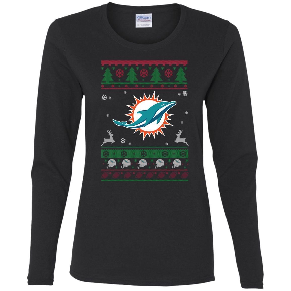 Miami Dolphins Logo Football Teams Ugly Christmas Sweater Women Long Sleeve Shirt