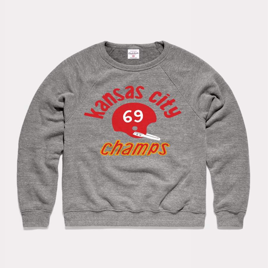 Grey Kansas City 1969 Champs Vintage Crewneck Sweatshirt