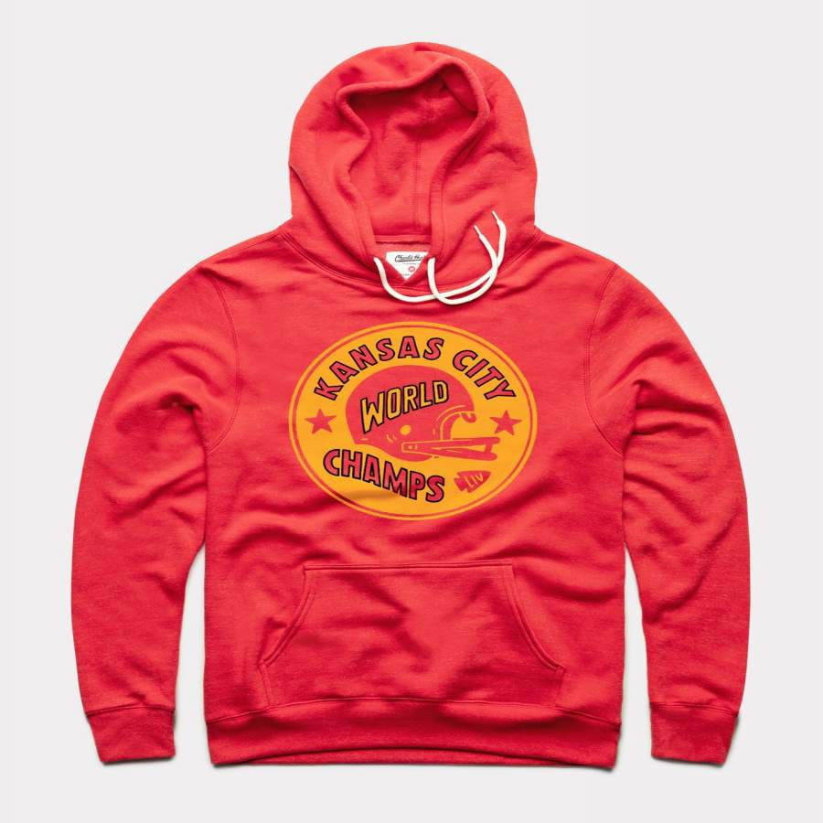 Kansas City World Champs Red Arrowhead Vintage Hoodie Sweatshirt