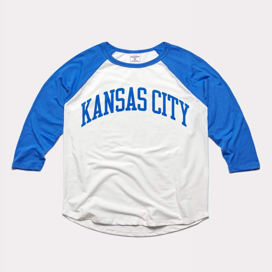 Kansas City Crown Town White & Royal Blue Vintage Raglan T-Shirt