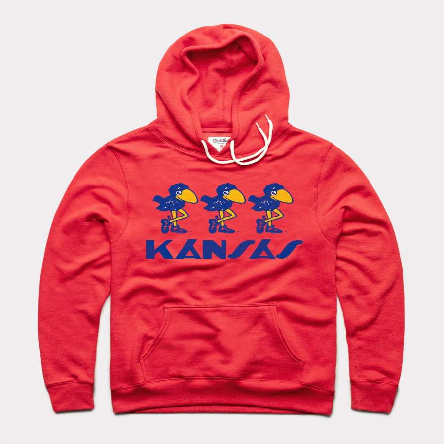 Kansas Jayhawks Mascot Repeat Vintage Red Hoodie Sweatshirt