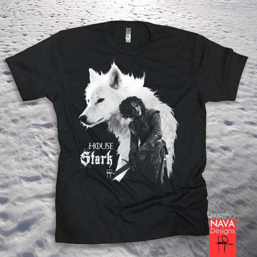 Jon Snow and Ghost Men’S Tee T-Shirt Game of Thrones House Stark Brand-Clothing Fashion Cotton Graphic T Shirts