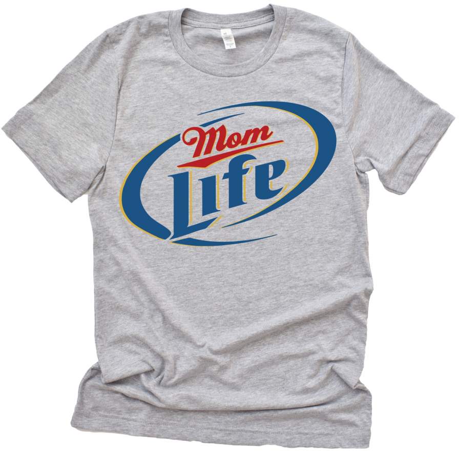 Momlife Miller Lite Tee – Athletic Heather Gray