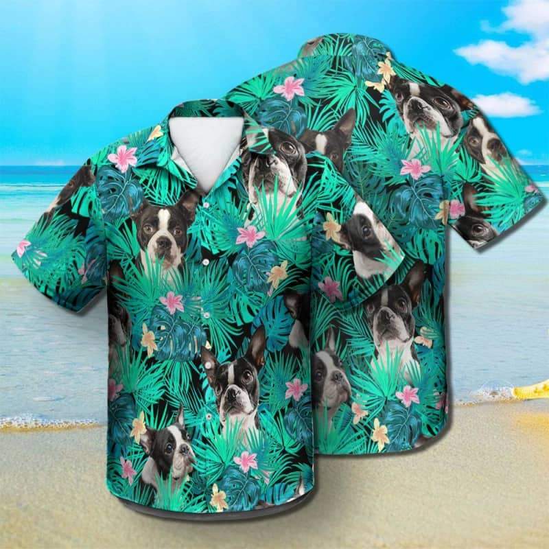 Boston Terrier – Summer Leaves – Hawaiian Shirt