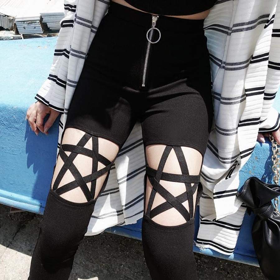 Gothic Pant Leggings Hollow Out Five-Pointed Star