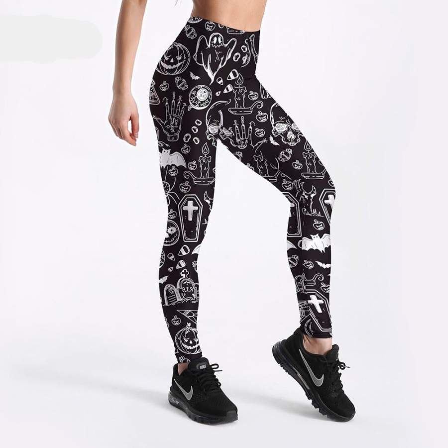 Ghost Skull Pumpkin Palm Styles Leggings