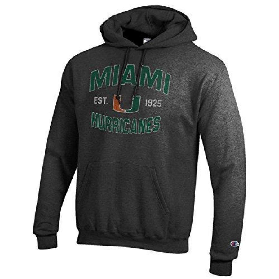 Miami Hurricanes est 1925 faded Logo Hooded Sweatshirt by Champion, Gray