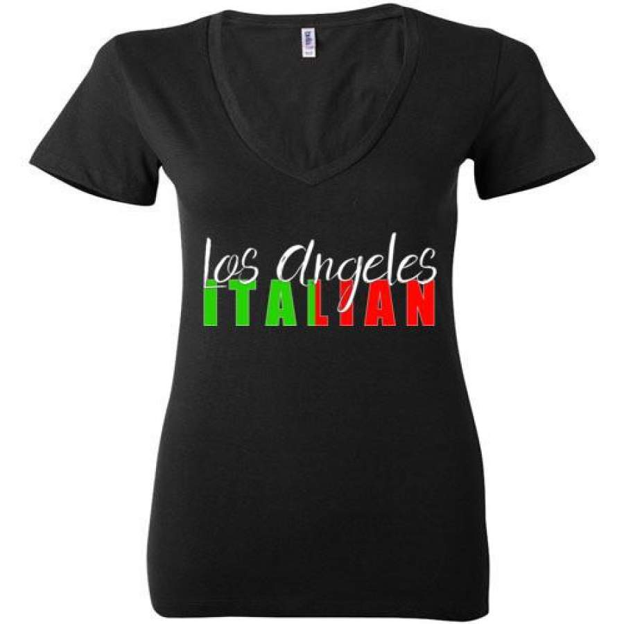 Los Angeles Italian Dark Color Ladies Fashion V-Neck T-Shirt