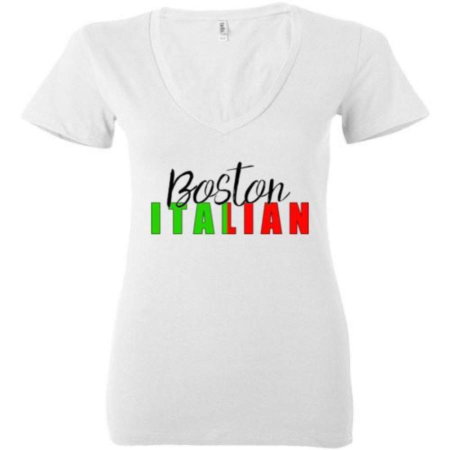 Boston Italian – Ladies Deep V-Neck T-Shirt