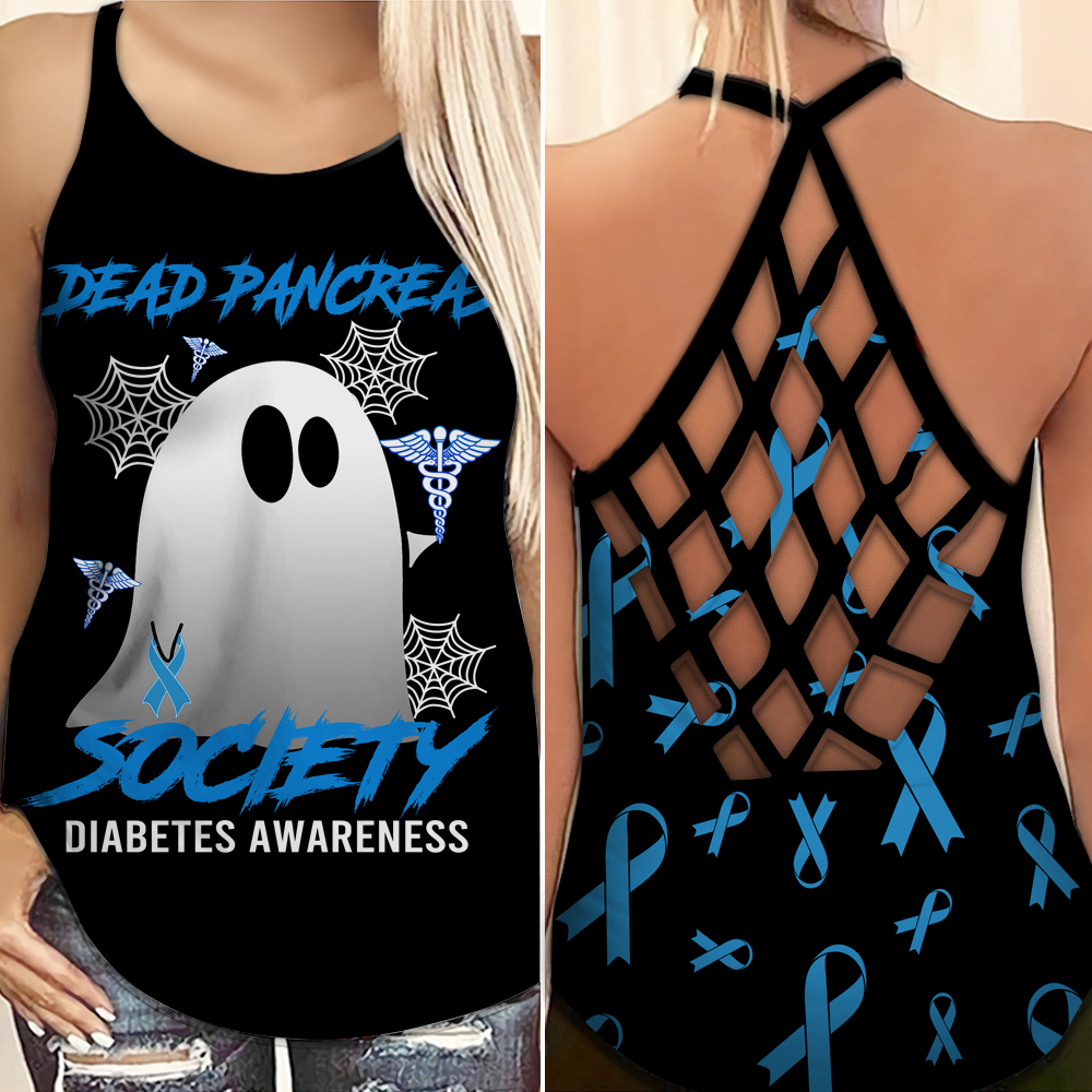 Diabetes Awareness Criss Cross Tank Top Summer: Dead Pancreas Society Ghost