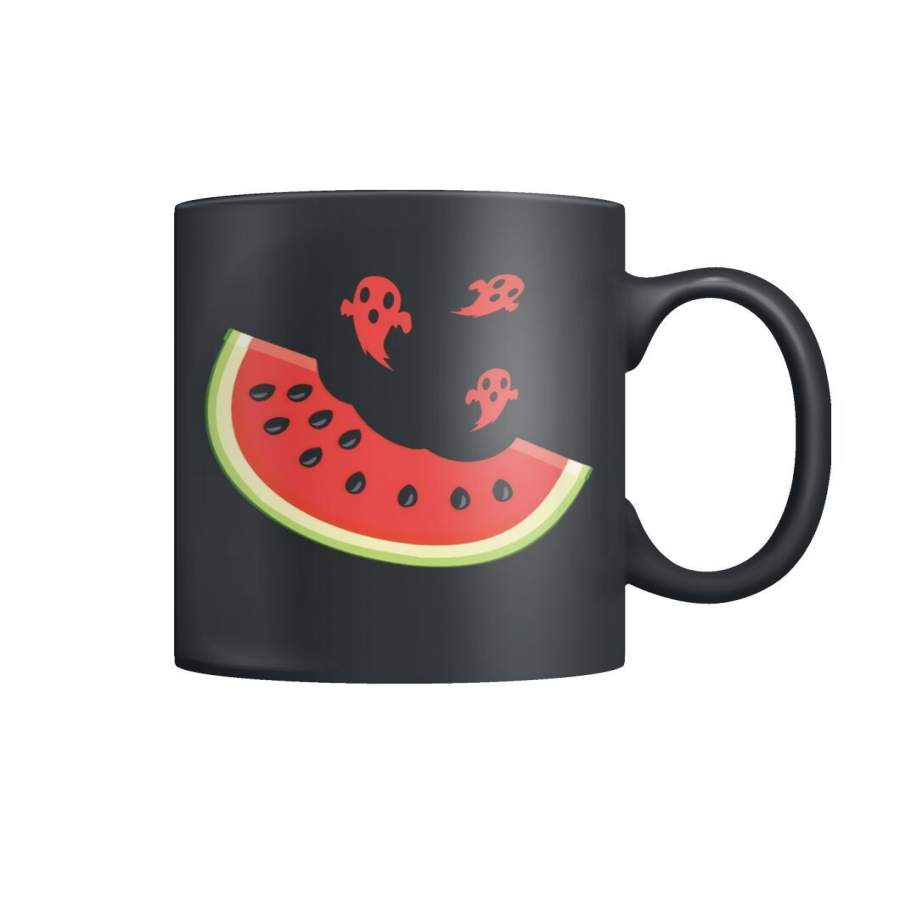 Ceramic Printed Black Mug – Ghost And Watermelon