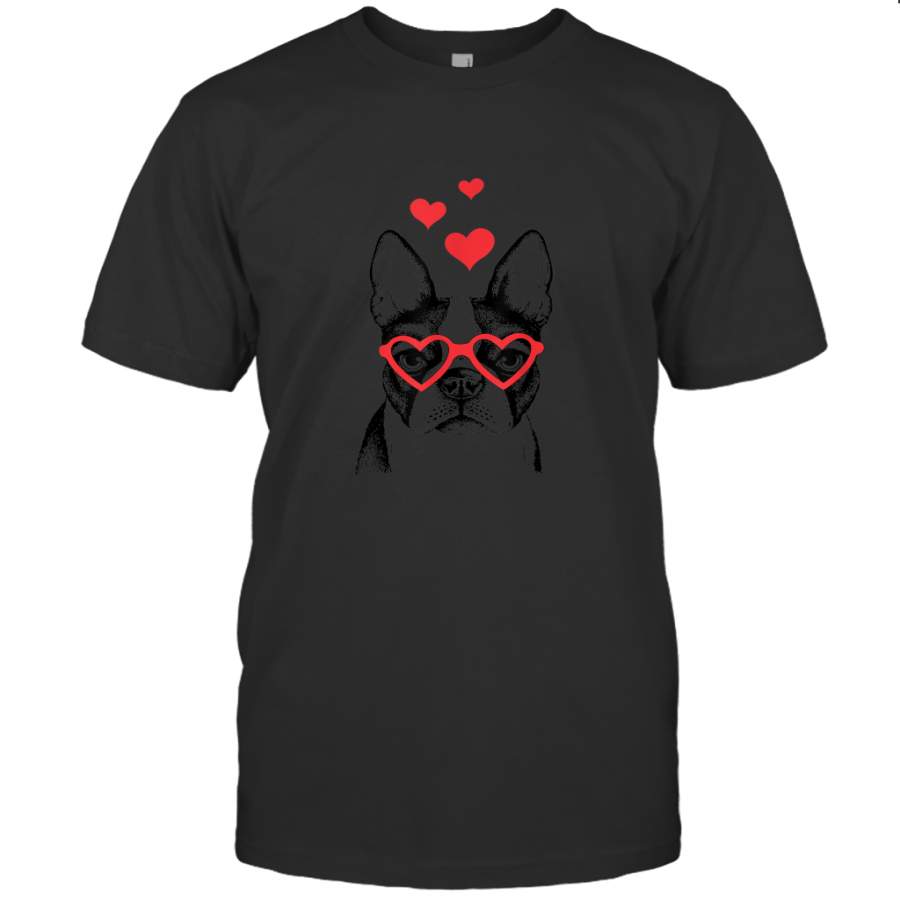 American Boston Terrier Funny Cute Dog Valentine Gift Heart T shirt