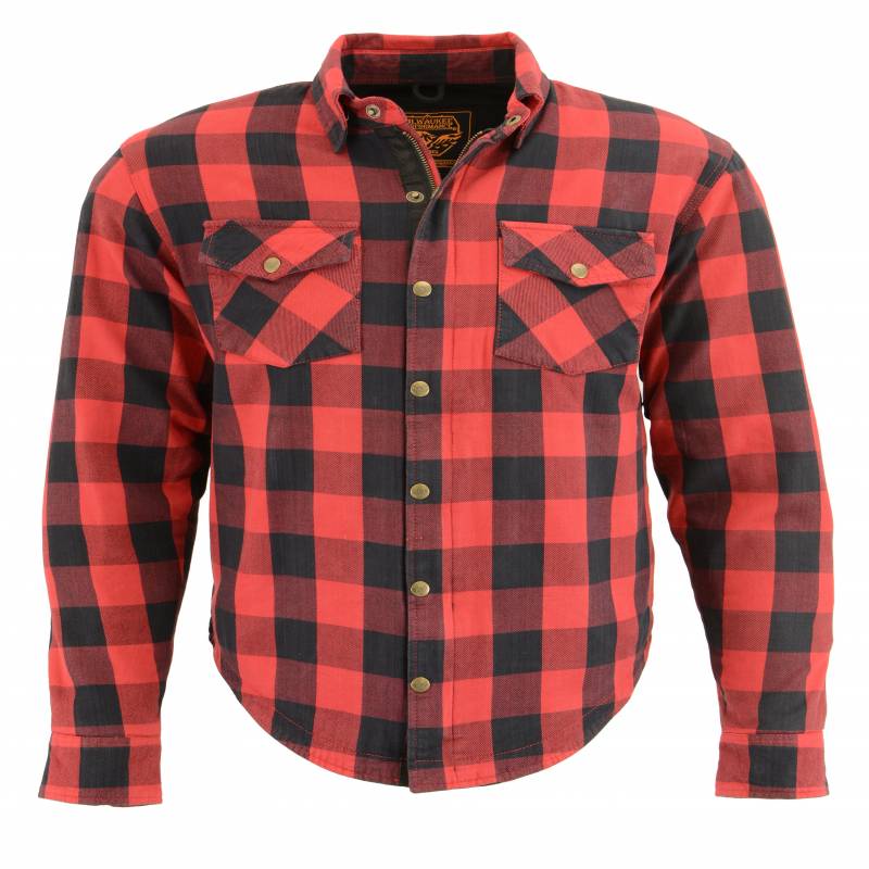 Milwaukee Performance-MPM1631-Men’s Black and Red Armored Checkered Flannel Biker Shirt w/ Aramid? by DuPont? Fibers