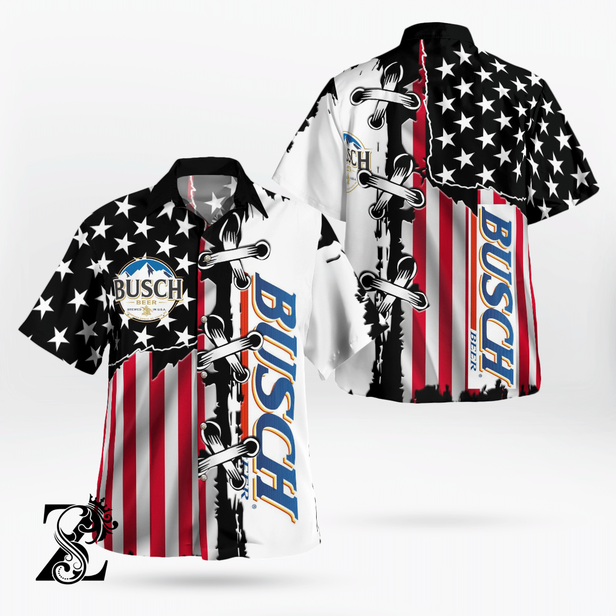 Busch Beer American Flag Hawaiian Shirt