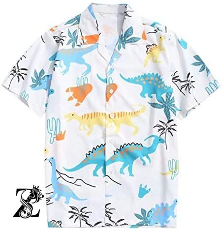 Camisa Hawaiana Hombre Manga Corta Estampada Dinosaurio De Hawaiian Shirt