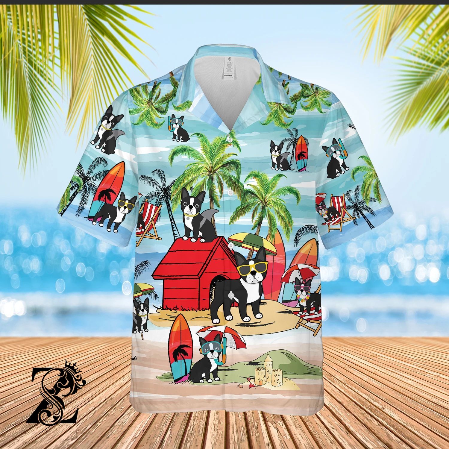 Boston Terrier Playing On Beach – All Over Print Unisex Hawaiian Shirt – S M L Xl 2Xl 3Xl 4Xl 5Xl 1207