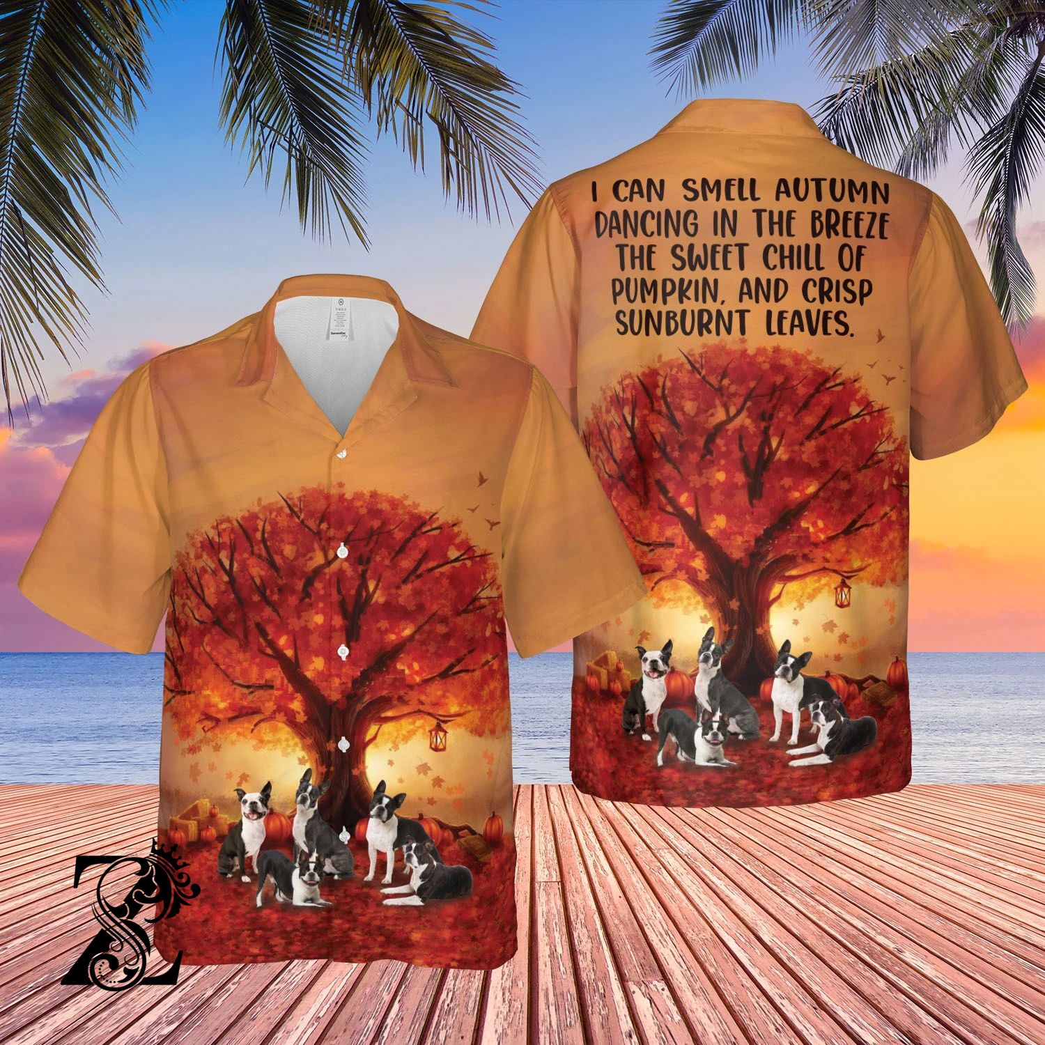 Boston Terrier Smell Autumn Dancing In Breeze – All Over Print Unisex Hawaiian Shirt – S M L Xl 2Xl 3Xl 4Xl 5Xl 1207