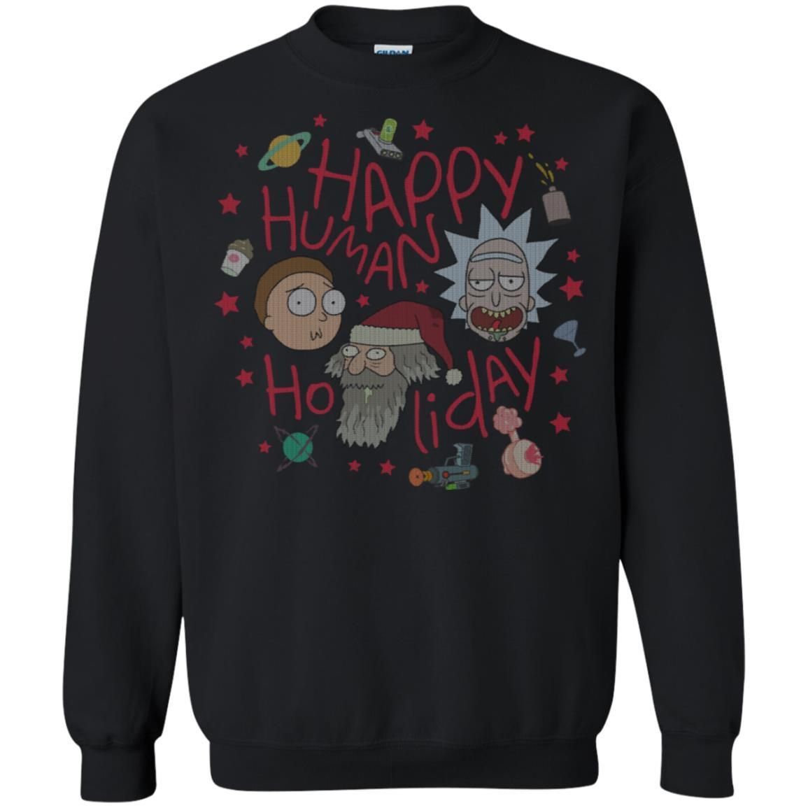 Rick And Morty Happy Human Holiday Jumper Unisex Crewneck Pullover Sweatshirt