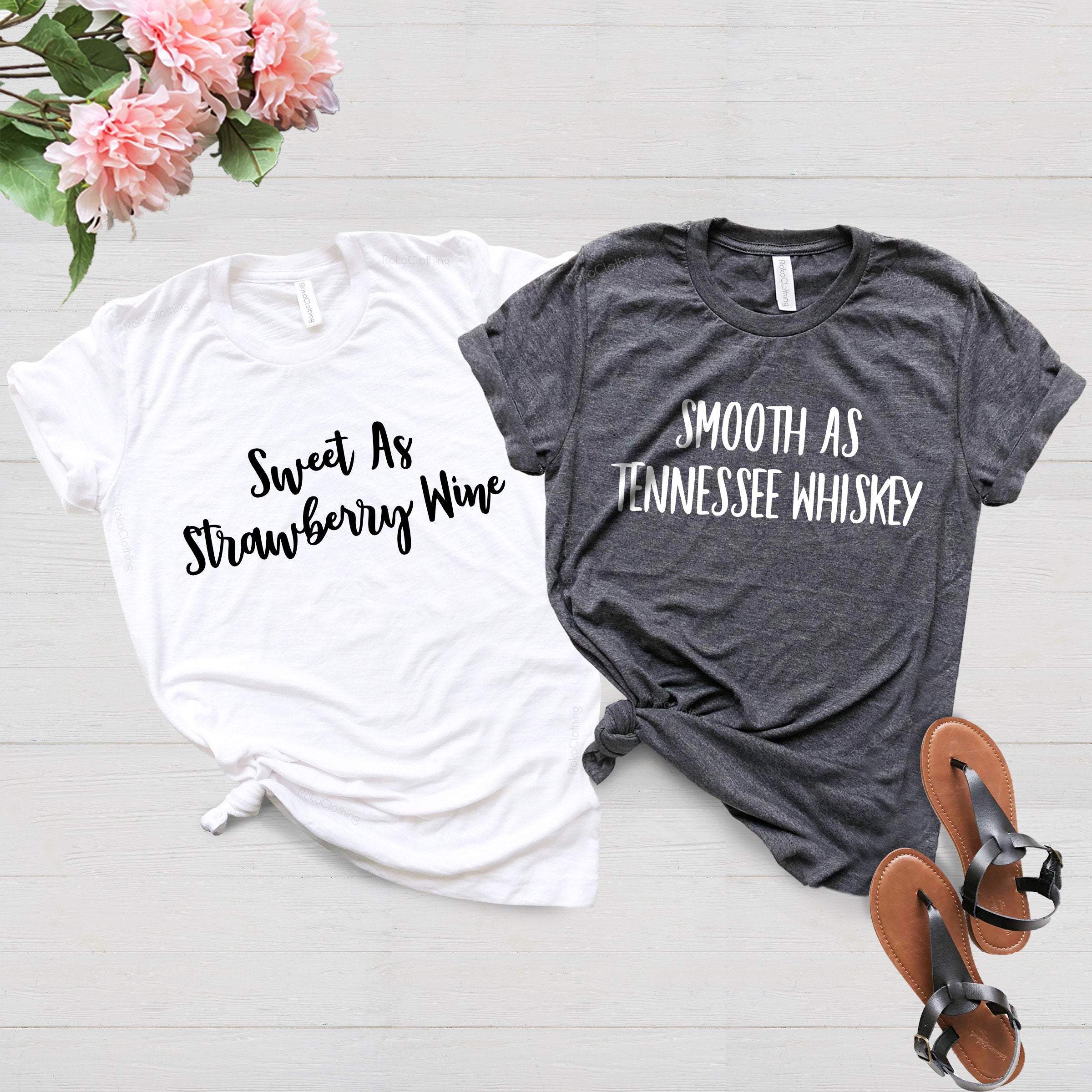 Couples Shirts, Smooth As Tennessee Whiskey, Sweet As Strawberry Wine, Couples Gifts,Shirts For Couples, Cute Couples Tees, Matching Couples