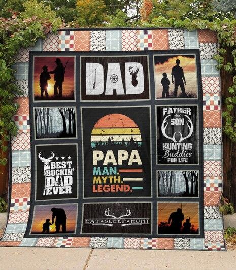 Vintage Retro Hunting Papa Man Myth Legend Fleece Blanket