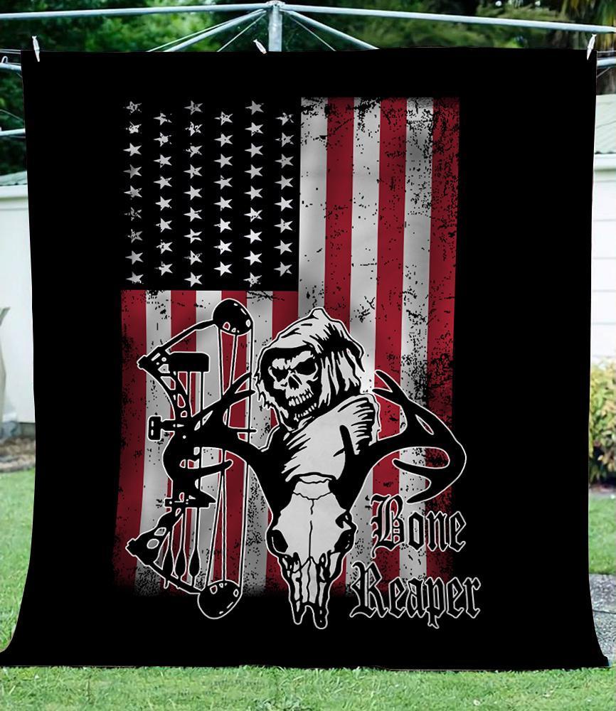 Bone Reaper American Flag Hunting Gift Fleece Blanket