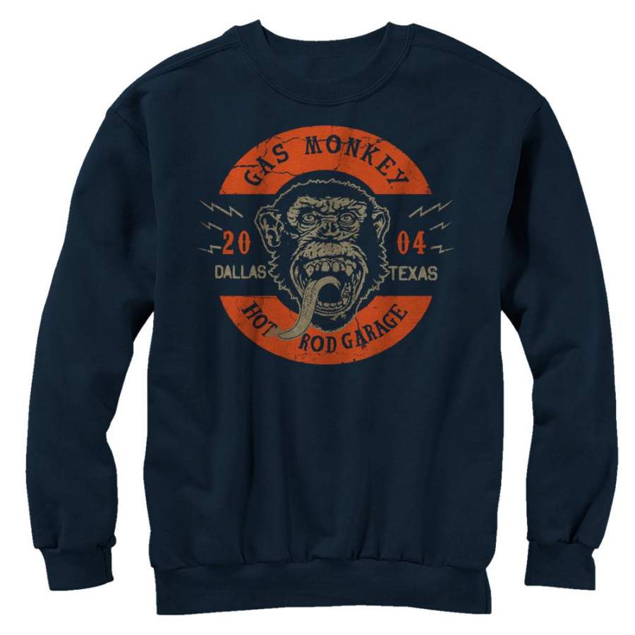 Gas Monkey Men’s Dallas Texas Circle Logo Sweatshirt Navy Blue S