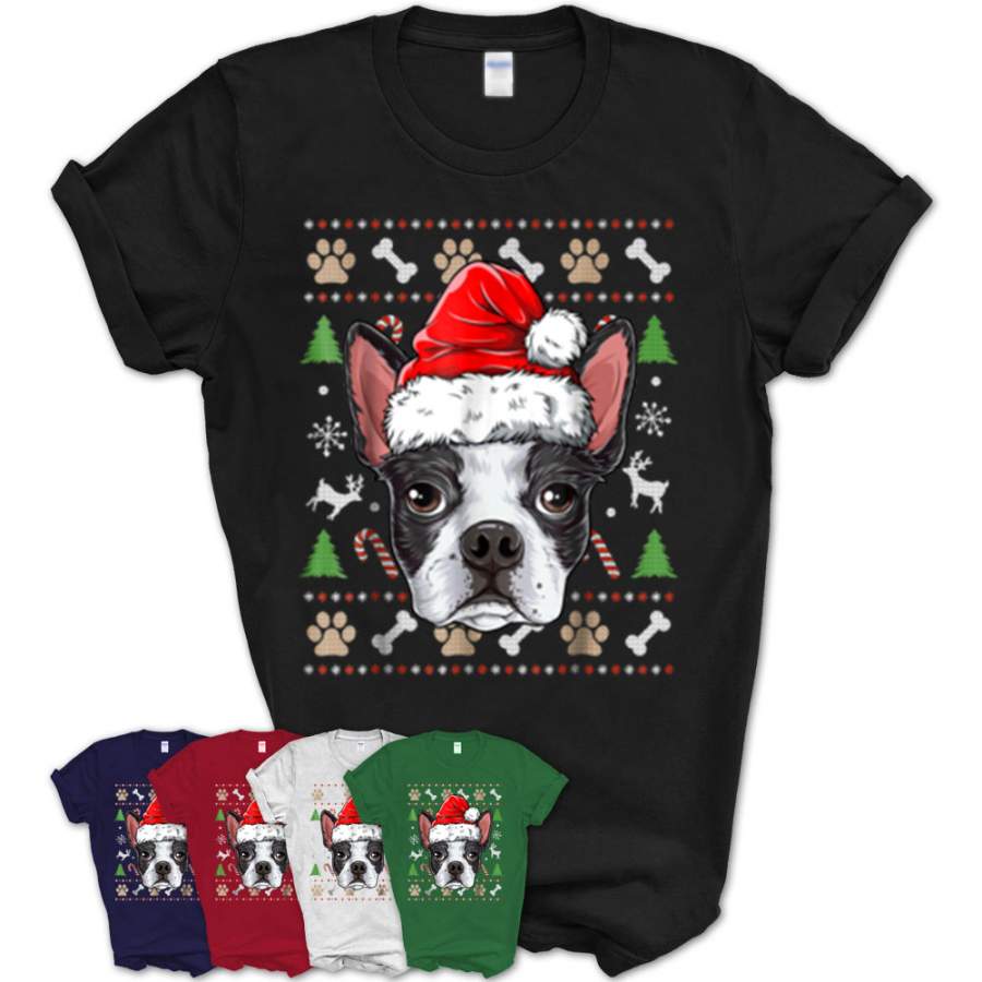 Boston Terrier Ugly Christmas Shirt Santa Hat Xmas Dog Boys – Teezou Store